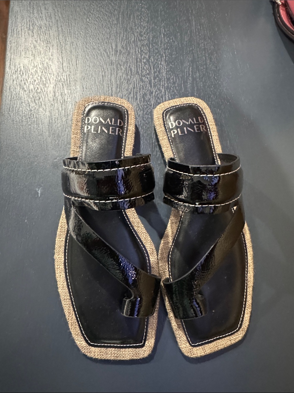 Donald J. Pliner Black Patent Leather Slide Sandals